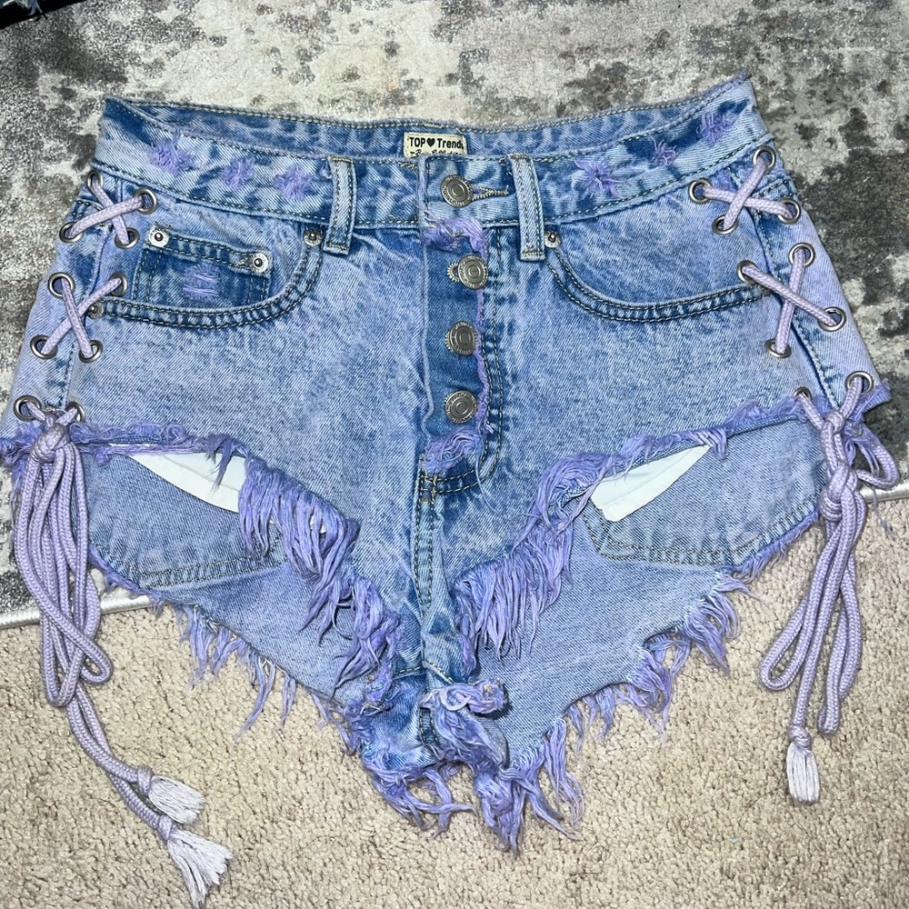 purple jean shorts